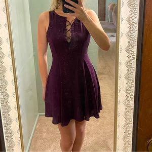 Express Plum Lace Front Mini Dress